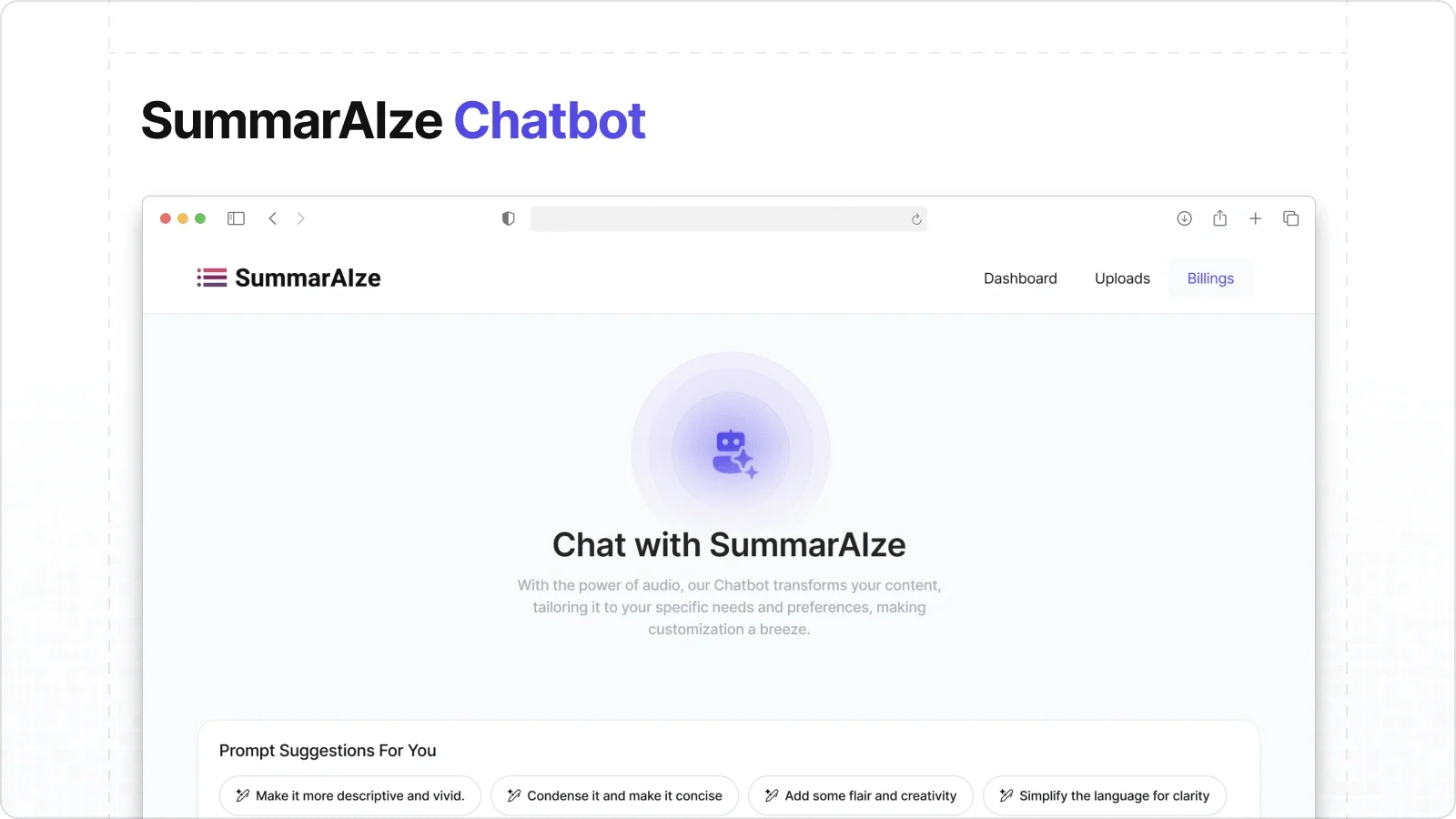 A dedicated home for the SummarAIze chatbot.
