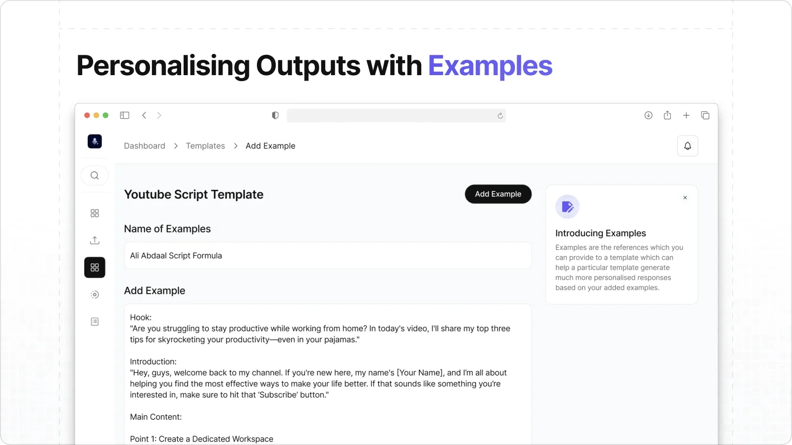 Adding a reference example to a template.