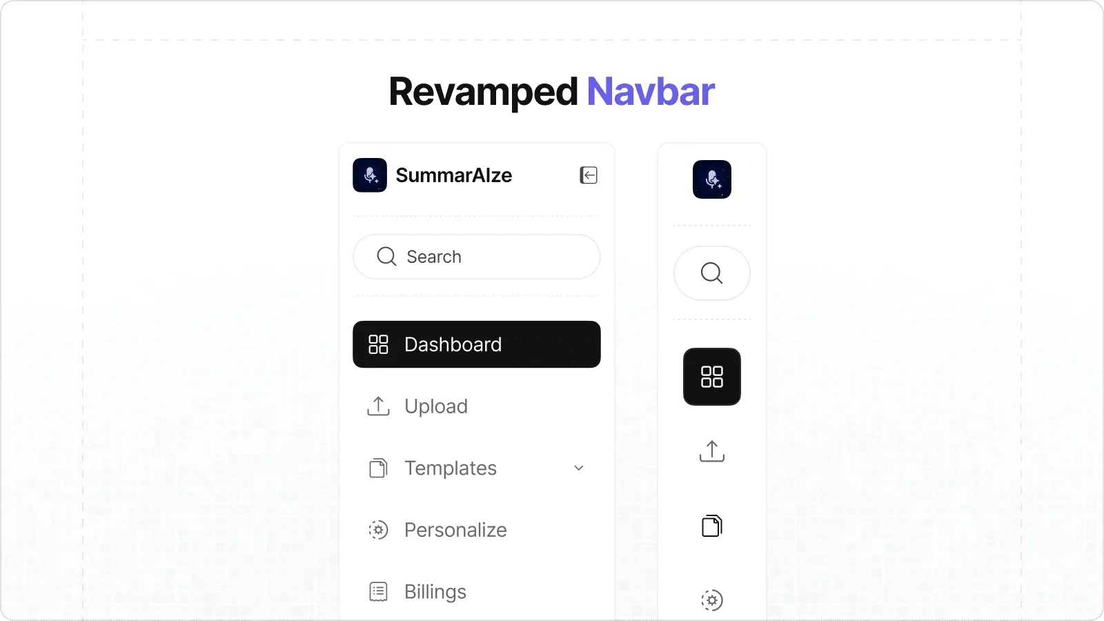 The revamped navbar, expanded and collapsed.
