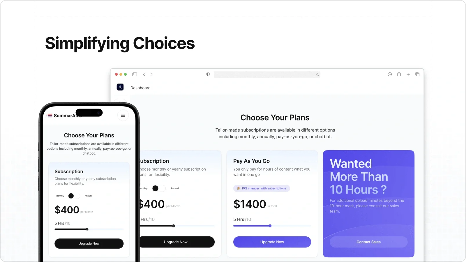 The pricing page: tiers, comparisons, and a usage slider made legible.