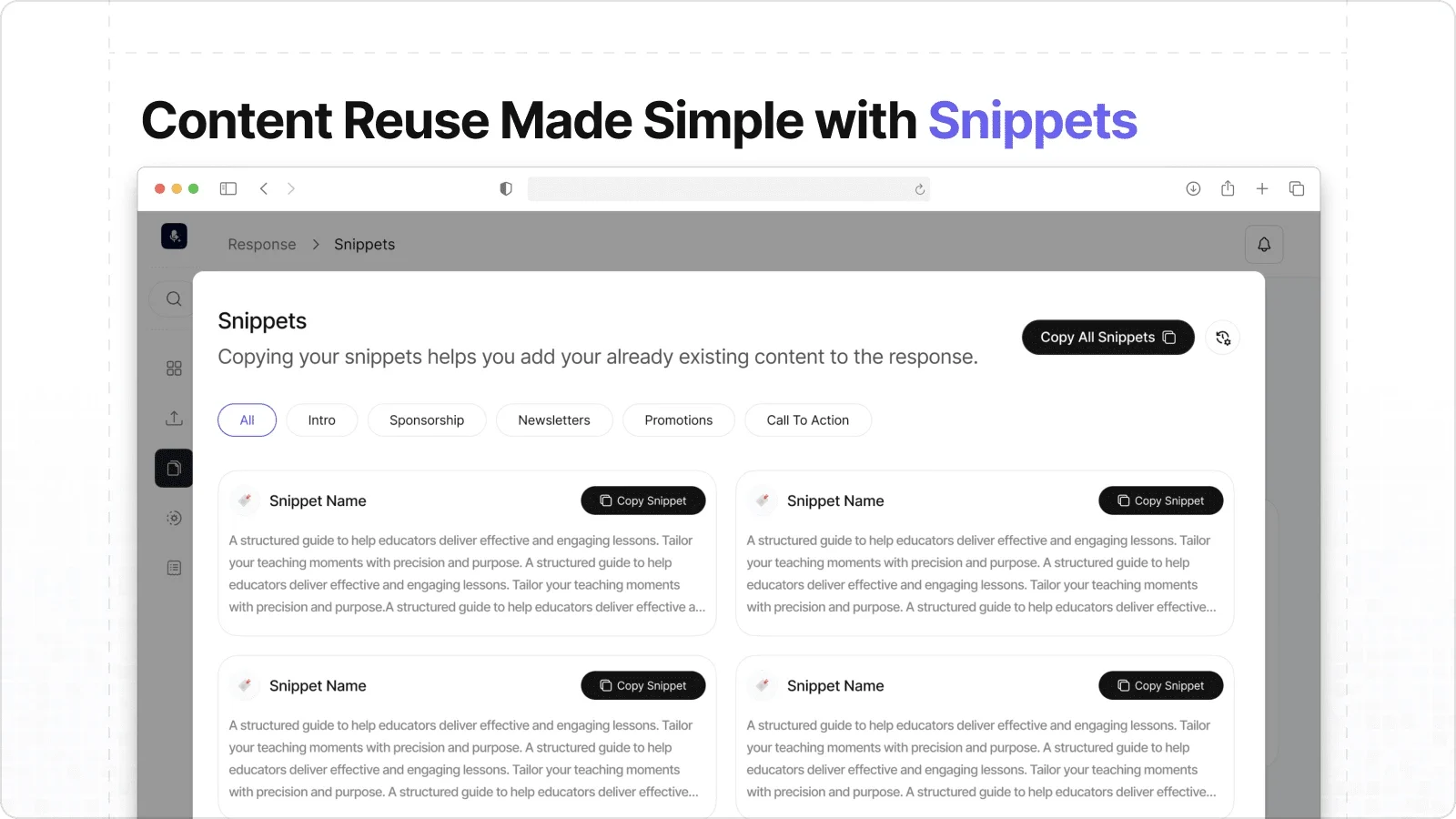 Snippets: drop existing content straight into a response.