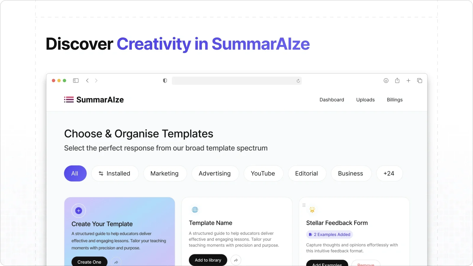 The template marketplace, curated layouts for every format and platform.