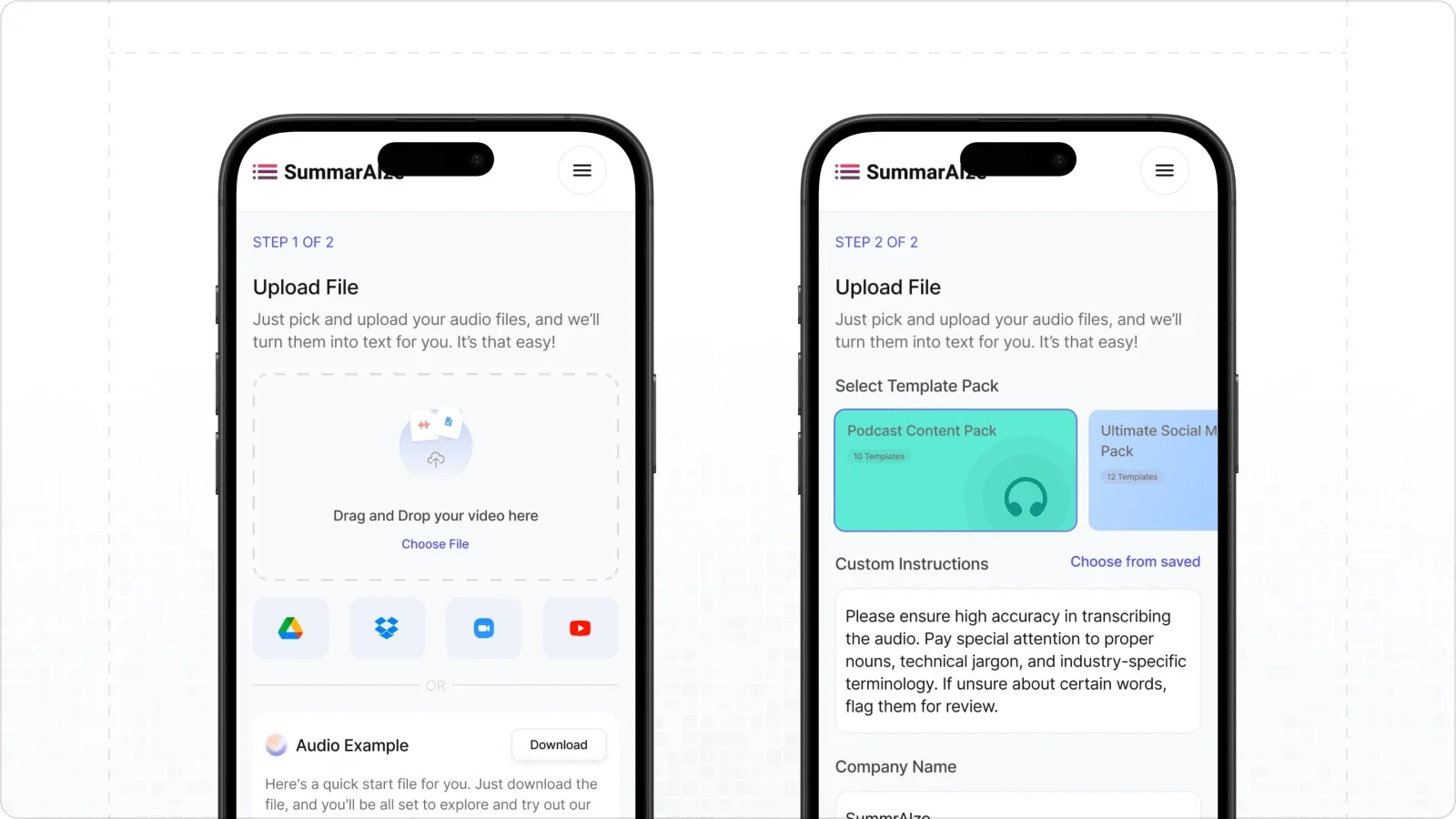 The two-step upload on mobile.