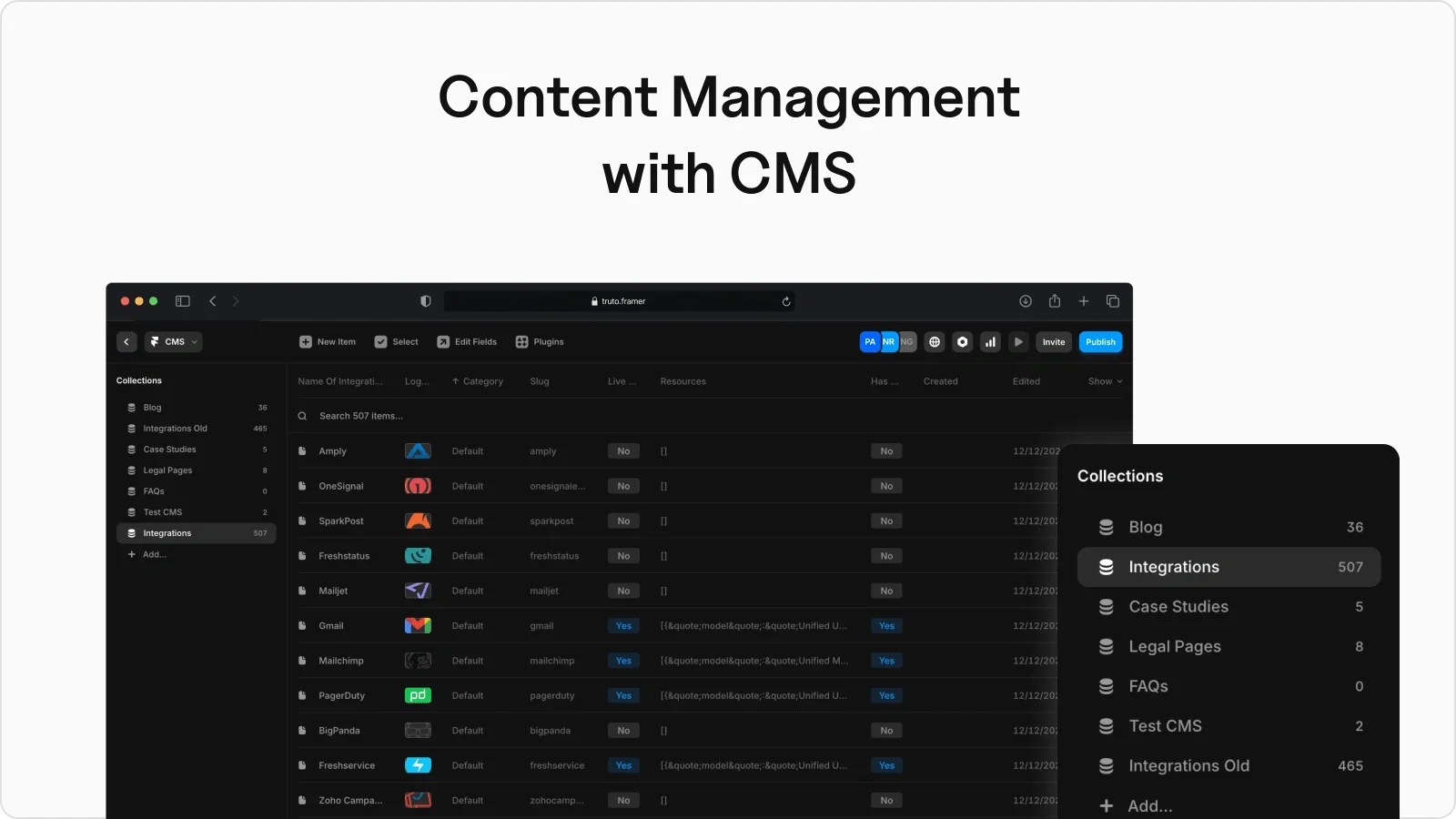 One CMS for 500+ integrations, blogs, case studies, and legal pages.